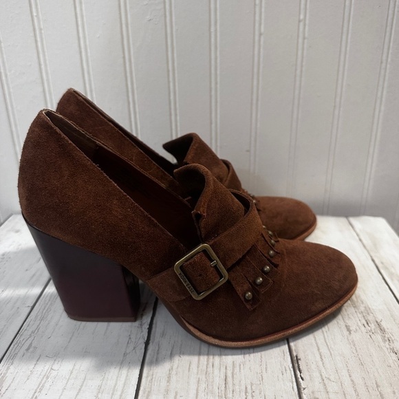 Kork-Ease Brown Suede Heeled Oxford Shoes Fringe and Buckle Women’s Size 6.5M - Picture 9 of 12
